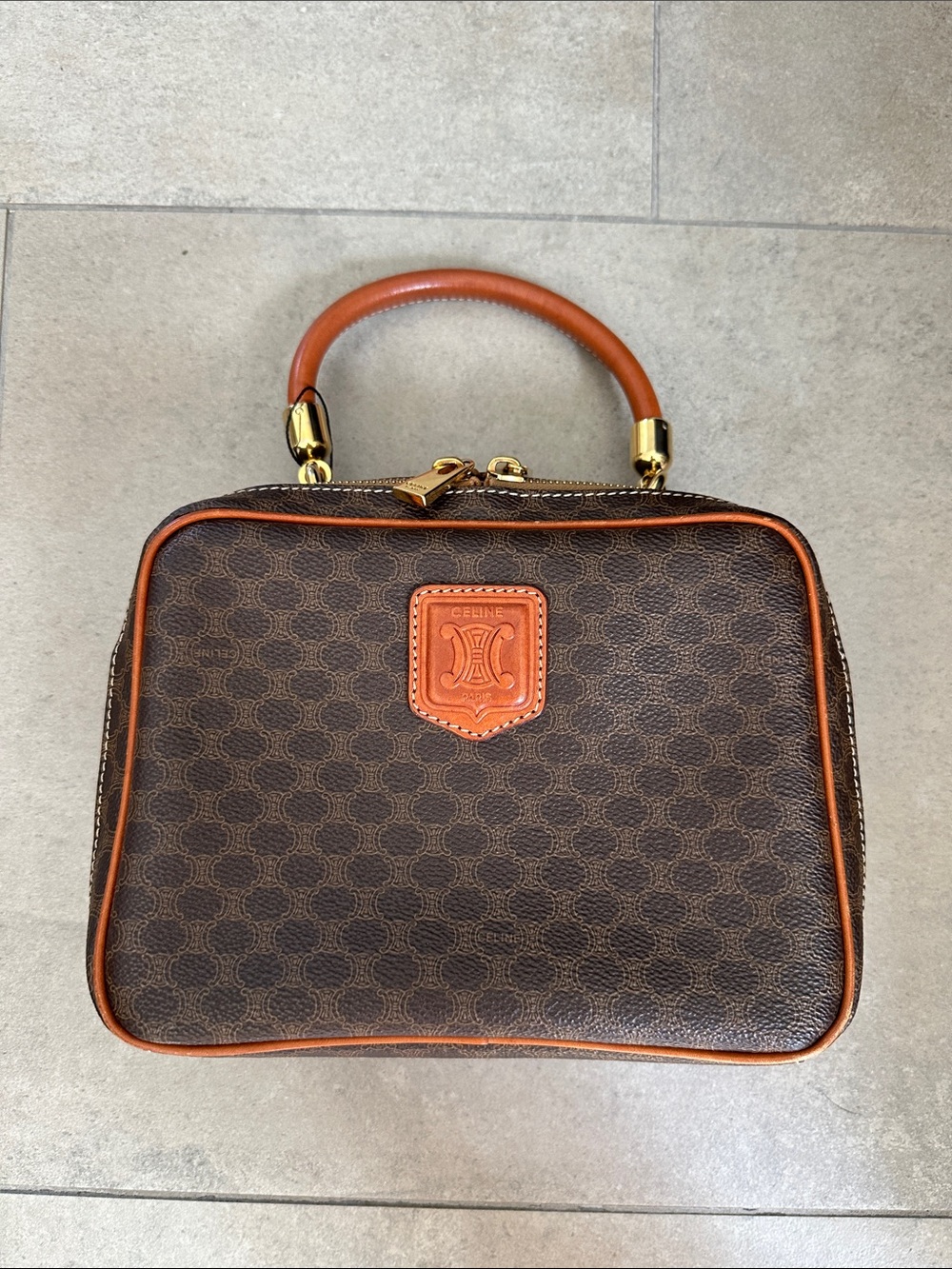 Celine Macadam Boston Bag Vanity Brown Top-Handle & Cross strap with CoA